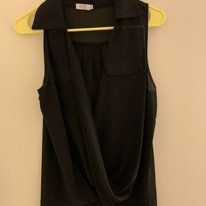 Tobi faux wrap black chiffon blouse